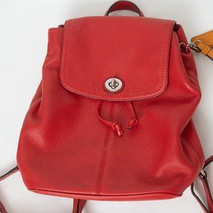 COACH Red Leather Small Vintage Drawstring Day Backpack w Turnlock F24385